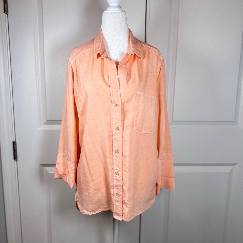 Bella Dahl Peach Tencel Button Down Shirt M Coastal Resort Soft Lyocell Top